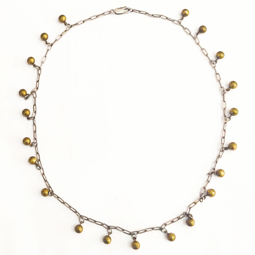 Vintage Sterling Silver and Brass Ball Necklace
